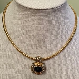 Two tone slide pendant necklace w/black stone